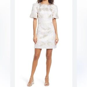 Lilly Pulitzer Ailani Print Shift Dress White Gold Metallic Full Bloom Size 16